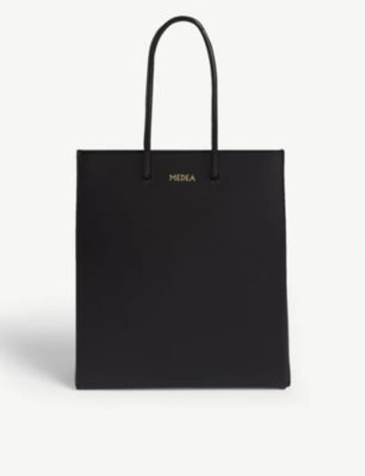 Medea Black Small Leather Box Tote Bag