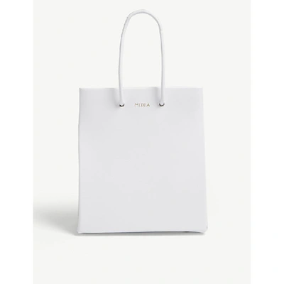 Medea White Small Leather Box Tote Bag