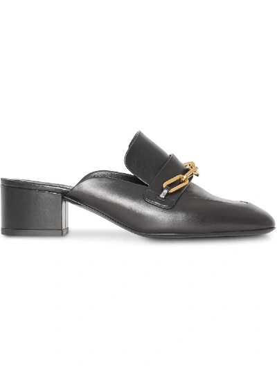 Burberry Link Detail Leather Block-heel Mules In Black