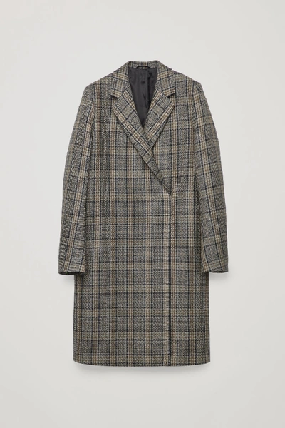 Cos Check Double-breasted Wool Coat In Beige