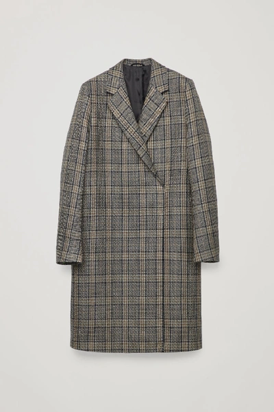 Cos Check Double-breasted Wool Coat In Beige | ModeSens