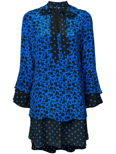 Alice And Olivia Alice + Olivia Wellesly Floral & Polka Dot Tie-neck Dress In Blue