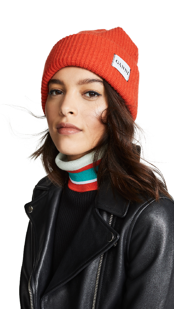 Ganni Hatley Wool-blend Beanie Hat In Fiery Red | ModeSens