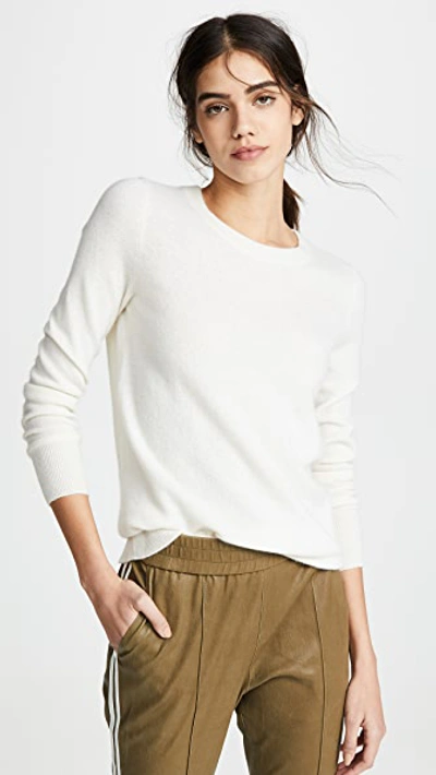 White + Warren Cashmere Knotted Crewneck Top In Pearl White