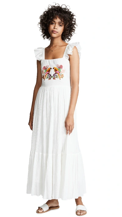 Carolina K Kuna Dress In Parrot Embroidery White