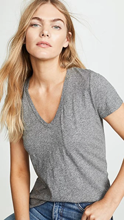 Madewell Whisper Cotton V Neck Pocket Tee In Heather Iron