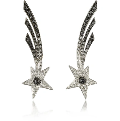 Bernard Delettrez Designer Earrings Shooting Stars White Gold Earrings W/diamonds In Blanc