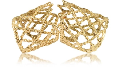 Bernard Delettrez Rings Gold Articulated Basket Weave Ring In Doré
