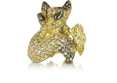 Bernard Delettrez Rings Gold And Cognac Diamonds Fox Ring In Marron
