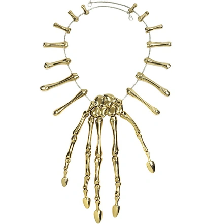 Bernard Delettrez Necklaces Bronze Skeleton Hand Necklace In Doré