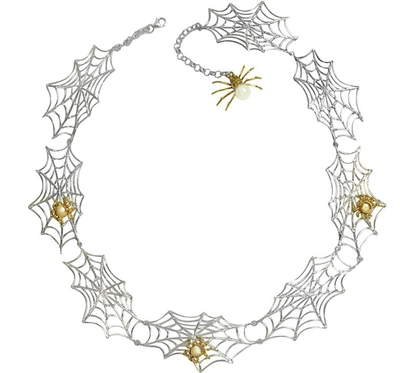 Bernard Delettrez Necklaces Bronze Spiders On Silver Web Necklace In Argenté