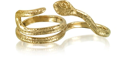Bernard Delettrez Designer Rings Two Fingers Bronze Ring W/2 Laps Snake In Doré