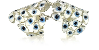 Bernard Delettrez Designer Rings Sterling Silver Articulated Ring W/blue Eyes In Bleu