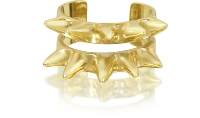 Bernard Delettrez Designer Rings Double Band Bronze Ring W/spikes In Doré