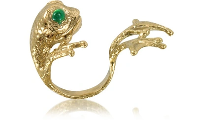 Bernard Delettrez Designer Rings Bronze Frog Ring W/big Paws In Doré