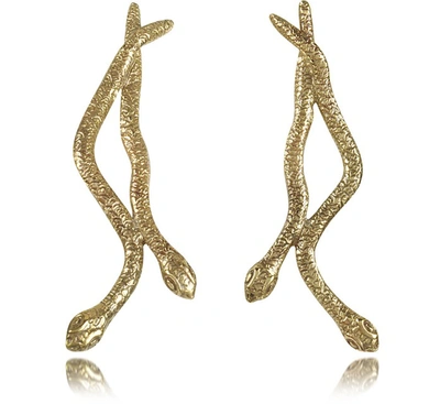 Bernard Delettrez Earrings Snakes Bronze Earrings In Doré