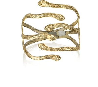 Bernard Delettrez Bracelets Six Snake Bronze Cuff Bracelet In Doré