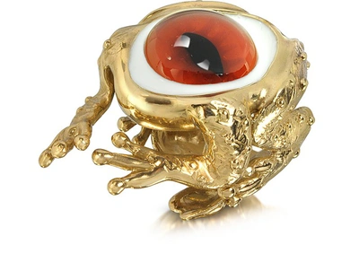 Bernard Delettrez Rings Bronze Frog Ring With Eye In Orange
