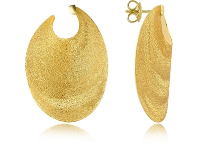 Stefano Patriarchi Earrings Golden Silver Etched Oval Shield Drop Earrings
