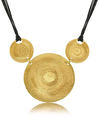 Stefano Patriarchi Designer Necklaces Golden Silver Etched Triple Round Pendant W/leather Lace