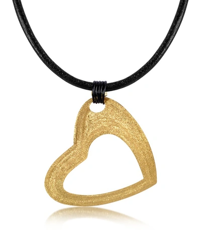 Stefano Patriarchi Designer Necklaces Etched Golden Silver Large Heart Pendant W/leather Lace