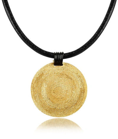 Stefano Patriarchi Designer Necklaces Golden Silver Etched Medium Round Pendant W/leather Lace