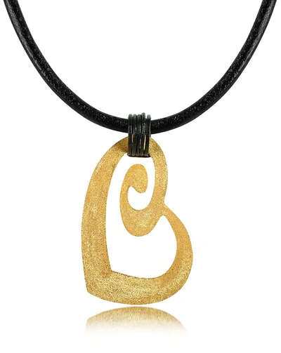 Stefano Patriarchi Designer Necklaces Golden Silver Etched Heart Pendant W/leather Lace