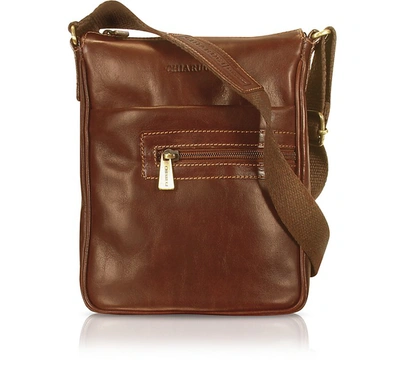 Chiarugi Designer Men's Bags Handmade Brown Genuine Leather Vertical Cross-body Bag In Marron