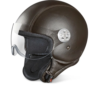 Piquadro Small Leather Goods Open Face Dark Brown Leather Helmet W/visor