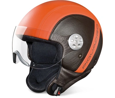 Piquadro Small Leather Goods Open Face Two-tone Leather Helmet W/visor In Orange
