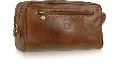 Chiarugi Travel Bags Handmade Brown Genuine Italian Leather Toiletry Travel Kit