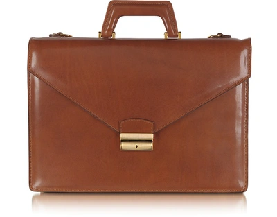 L.a.p.a. Briefcases Double Gusset Leather Briefcase In Brandy,gold