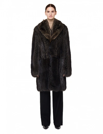 Yves Salomon Fox Fur Trimmed Raccoon Coat In Grey