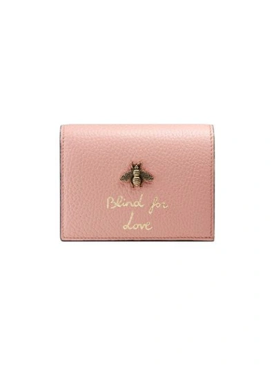 Gucci Animalier Card Case Wallet In Pink