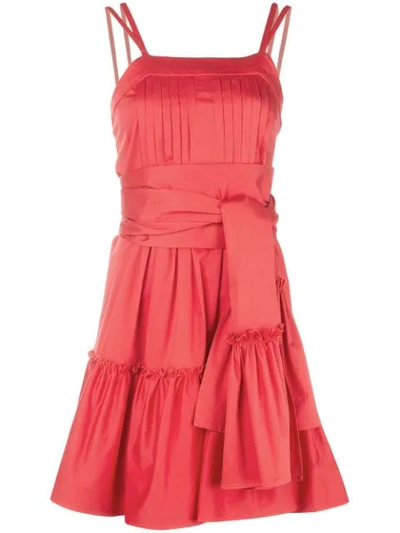 Alexis Oska Tiered Flounce Dress With Sash In Red