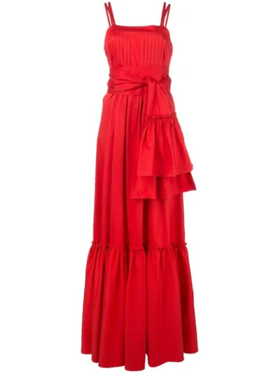 Alexis Ophira Tiered Sleeveless Maxi Dress With Sash In Red