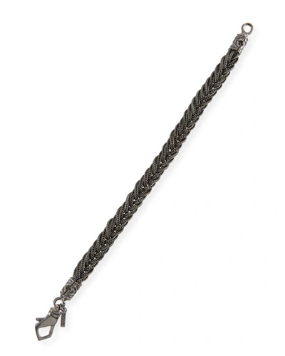 Emanuele Bicocchi Men's Fishtail Braided Chain Bracelet, Black