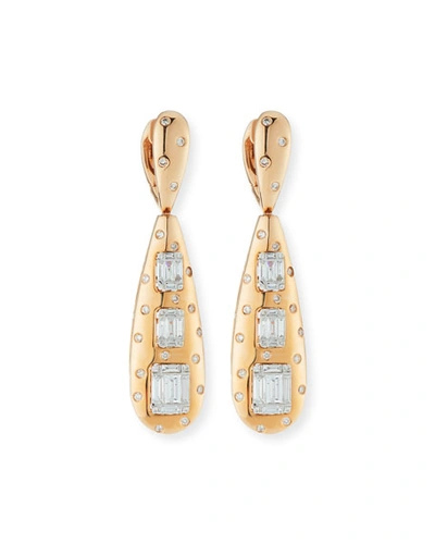 Andreoli 18k Rose Gold Baguette Diamond Teardrop Earrings