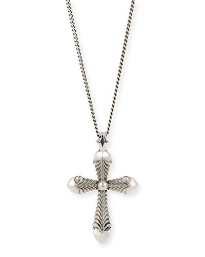 Emanuele Bicocchi Men's Feathered Cross Pendant Necklace In Silver