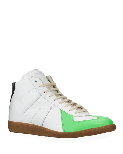 Maison Margiela Men's Replica Leather/suede Colorblock High-top Sneakers In Green