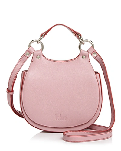 Behno Tilda Mini Leather Crossbody Saddle Bag In Pink/silver