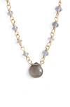 Ela Rae Lori Pendant Necklace In 14k Gold-plated Sterling Silver, 14 In Iolite/ Grey Moonstone