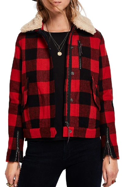 Scotch & Soda Plaid Biker Jacket With Detachable Faux Shearling Collar In Combo A
