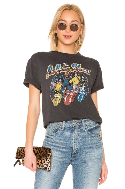 Daydreamer X Revolve Rolling Stones Rhinestones Tee In Black. In Washed Black