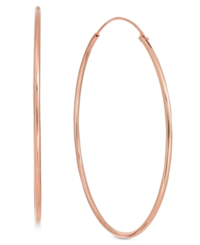 Essentials Large Silver Plated Endless Wire Medium Hoop Earrings In Rose Gold