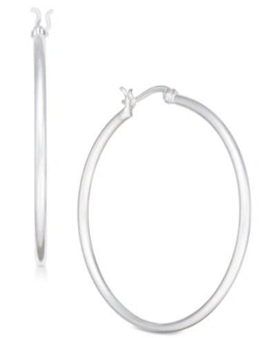 Essentials Large Silver Plated Wire Tube Medium Hoop Earrings