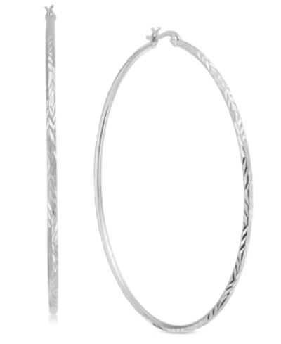 Essentials Extra Large Silver Plated Textured Large Hoop Earrings