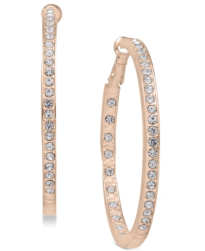 Essentials Large Crystal Inside Out Medium Hoop In Silver Plate Earrings In Rose Gold