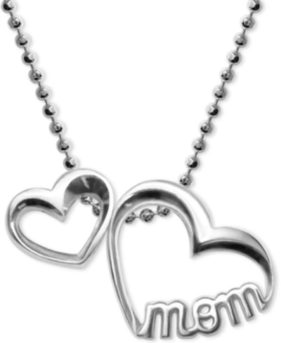 Alex Woo Double Heart "mom" Pendant Necklace In Sterling Silver