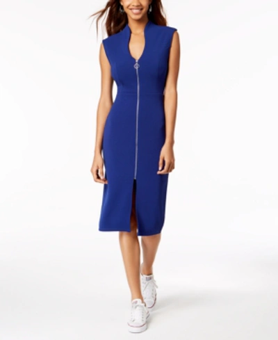 Almost Famous Juniors' Zip-front Dress In Cobalt